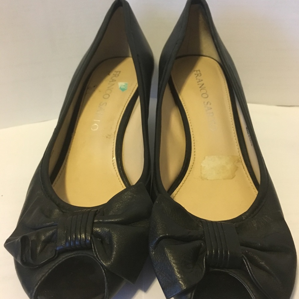 PEEP TOE BLACK LEATHER SHOES, US 7W